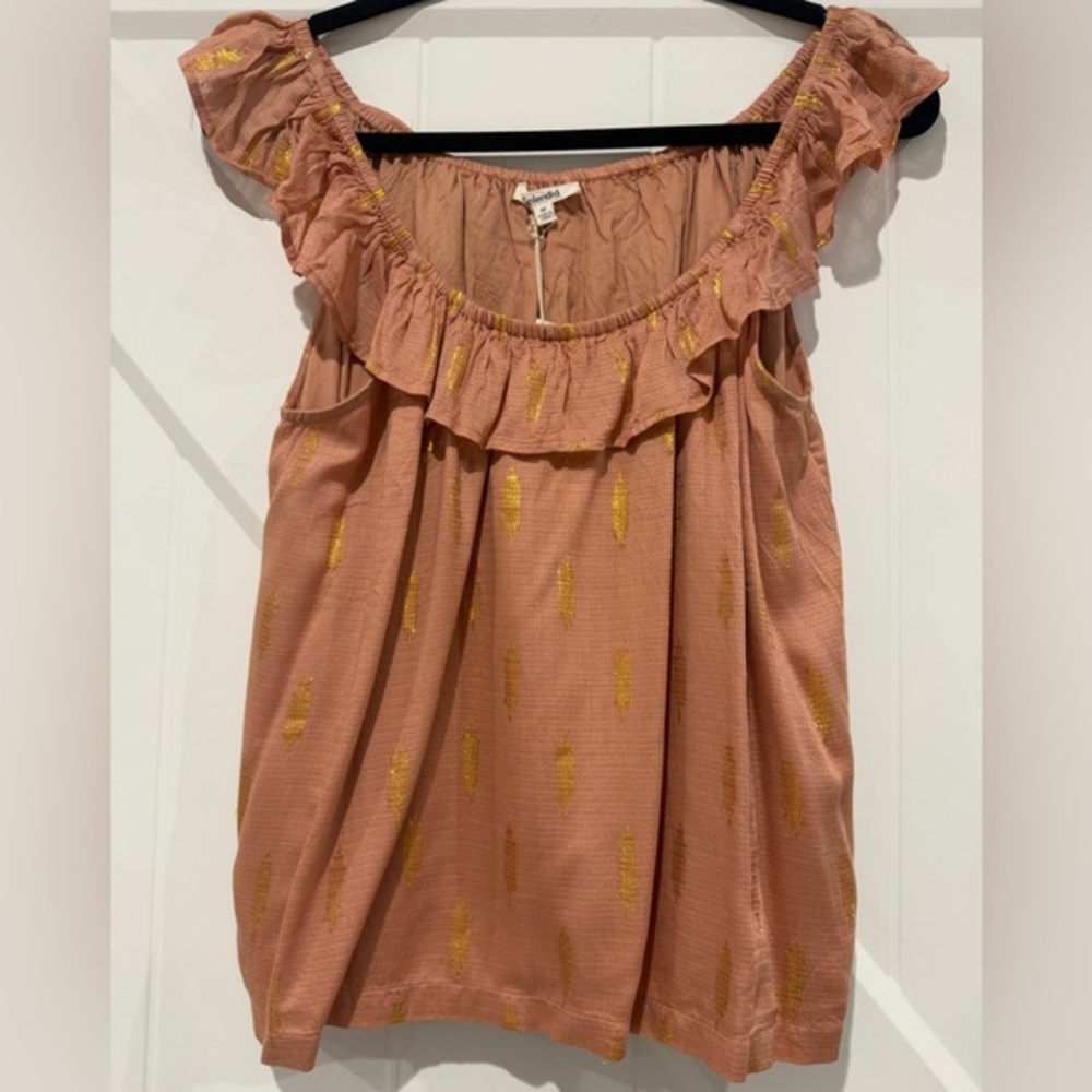 🆕Splendid Bohemian Festival Peach Blouse with Gold Details- Concert Ready!